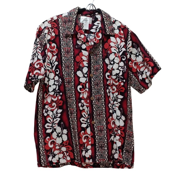 Howie Other - VTG Howie Hawaiian Shirt Mens M Hibiscus Tribal Cotton Aloha Tropical Surf